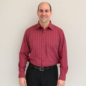 Eton Men's Contemporary Fit Fine Twill Button Down Shirt Red Plaid XL Casual